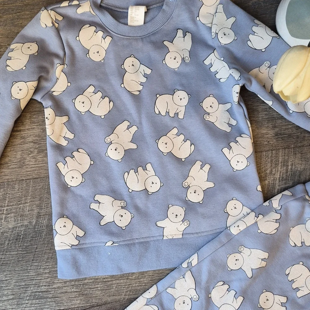 H&M Light Blue Baby Outfit with Bear Design 2T